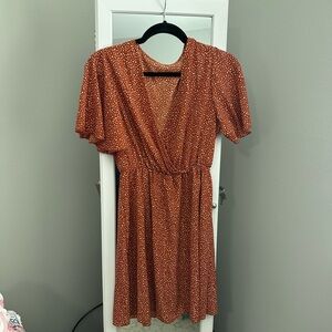 Chic Rust Polka Dot Midi Dress